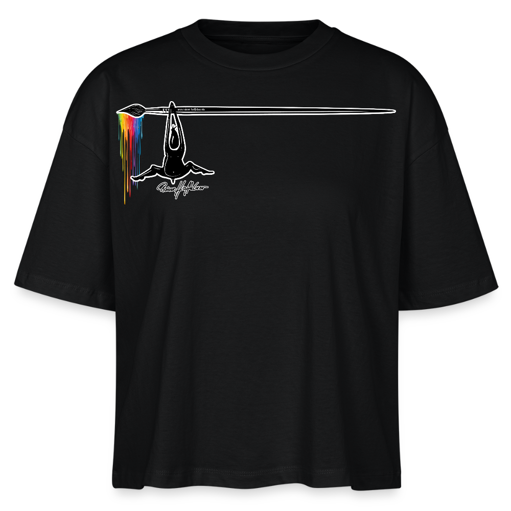 Frauen Boxy Bio-T-Shirt mit MÄNNLE PRINT - Schwarz