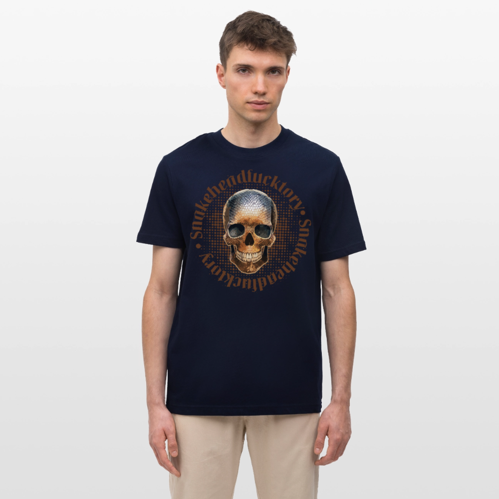 Relaxed Fit Unisex Bio-T-Shirt mit  SNAKEHEAD SKULL PRINT Vorderseite - Navy