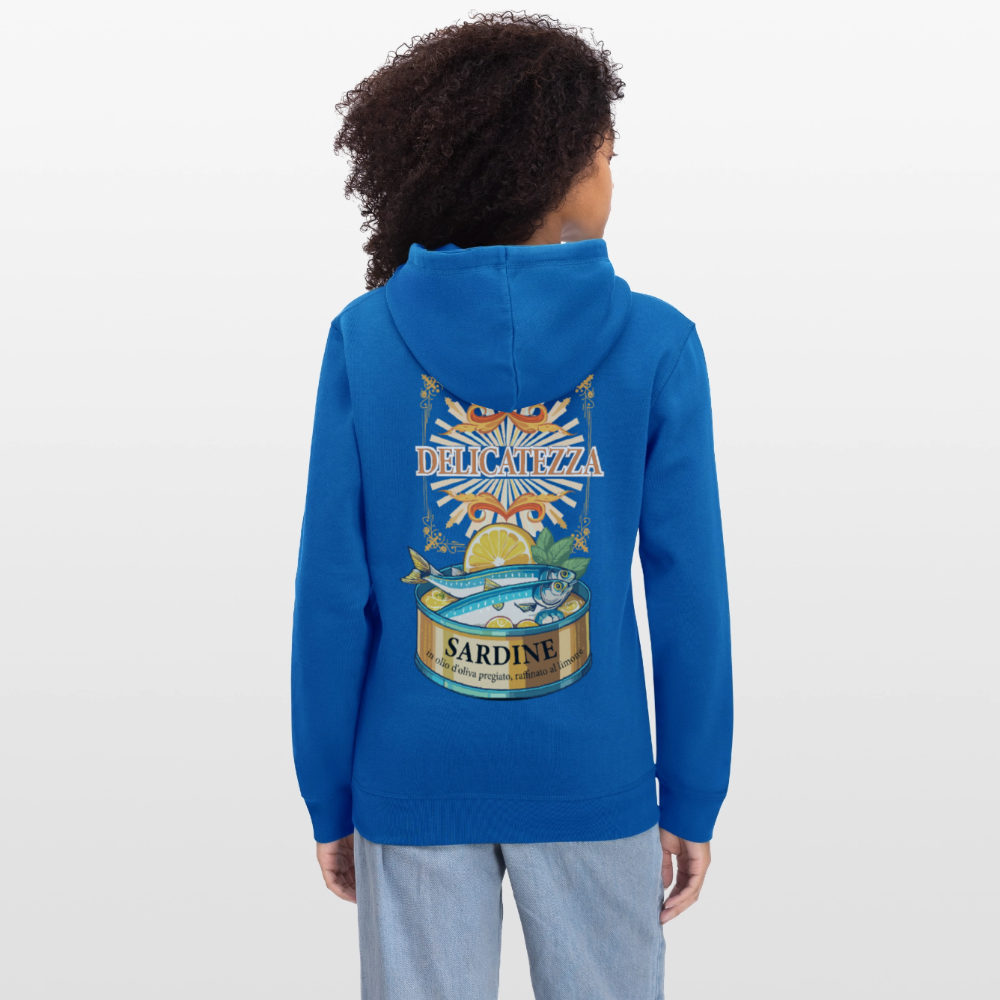 Unisex Bio-Hoodie mit DELICATEZZA SARDINE PRINT Rückseite - Königsblau