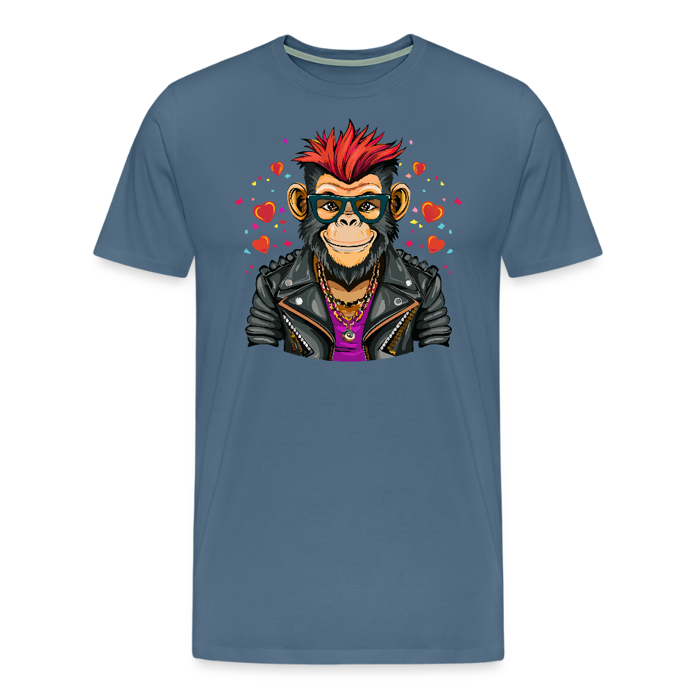 Männer Premium T-Shirt mit MONKEY IN LOVE PRINT - Blaugrau