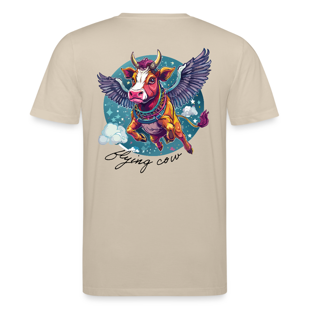 Unisex Bio-T-Shirt mit Flying Cow Print Rückseite - Beige