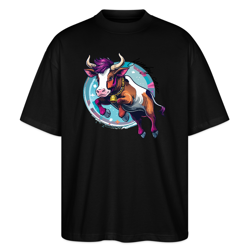 Oversized Unisex T-Shirt mit FUNKY COW PRINT - Schwarz