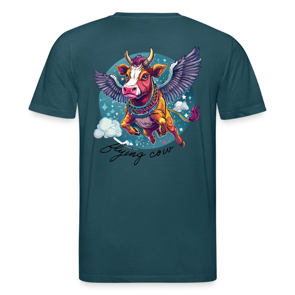 Unisex Bio-T-Shirt mit Flying Cow Print Rückseite - Dunkles Petrol