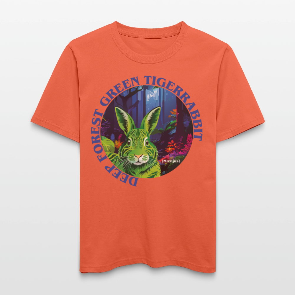Relaxed Fit Unisex Bio-T-Shirt mit DEEP FOREST GREEN TIGERRABBIT PRINT Vorderseite - Hellrot