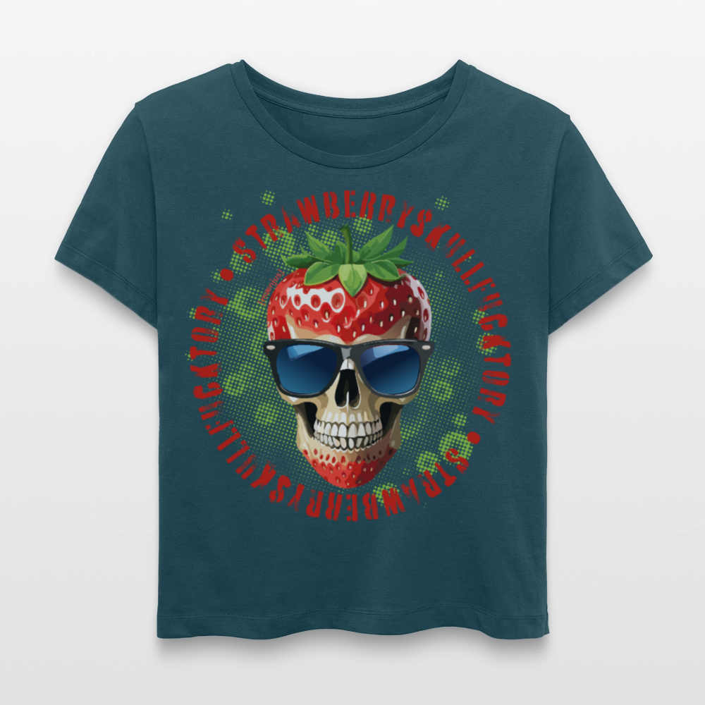 Frauen T-Shirt mit STRAWBERRY SKULL PRINT - Dunkles Petrol