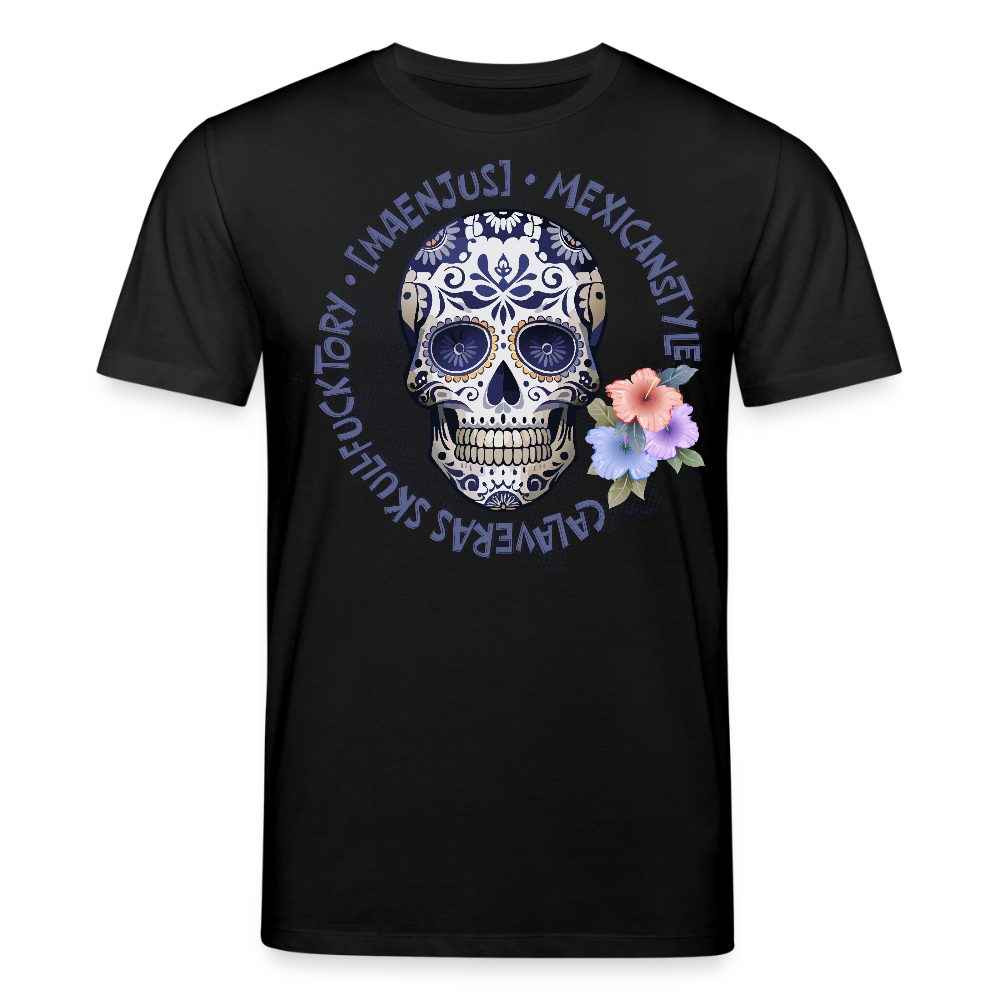 Unisex Bio-T-Shirt mit MAENJUS MEXICANSTYLE PRINT Vorderseite - Schwarz