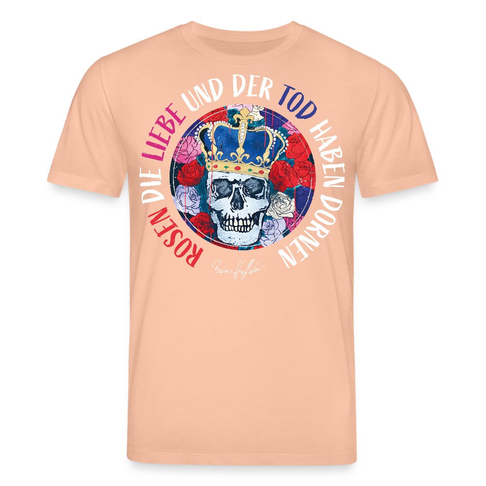 Unisex Bio-T-Shirt mit ROSEN DIE LIEBE UND DER TOD HABEN DORNEN PRINT - Pfirsich