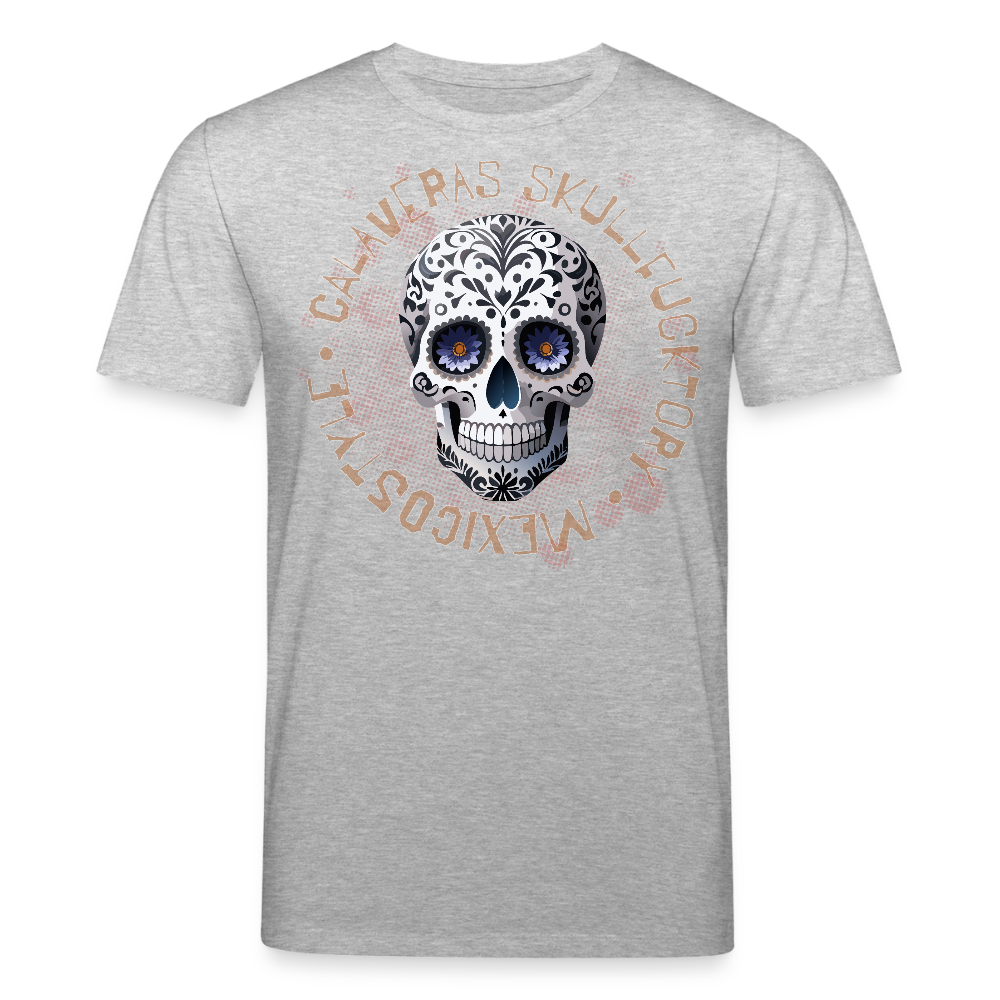 Unisex Bio-T-Shirt mit CALAVERAS SKULL PRINT Vorderseite - Grau meliert