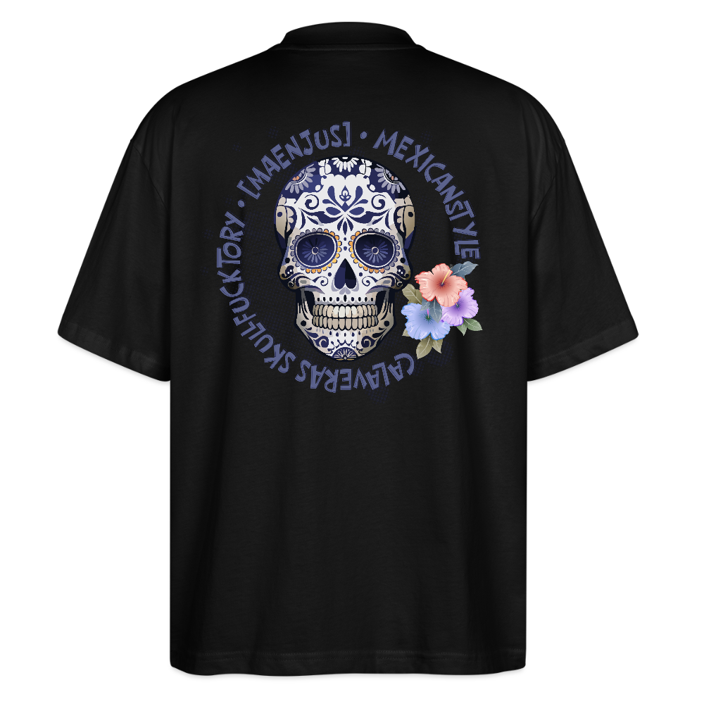 Oversized Unisex T-Shirt mit MAENJUS MEXICANSTYLE PRINT Vorder- und Rückseite - Schwarz