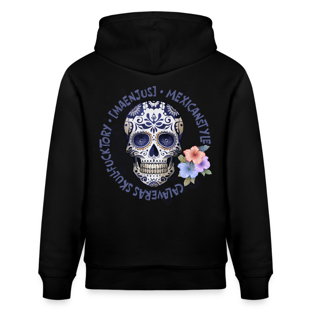 Unisex Hoodie mit MAENJUS MEXICANSTYLE PRINT Vorder- und Rückseite - Schwarz