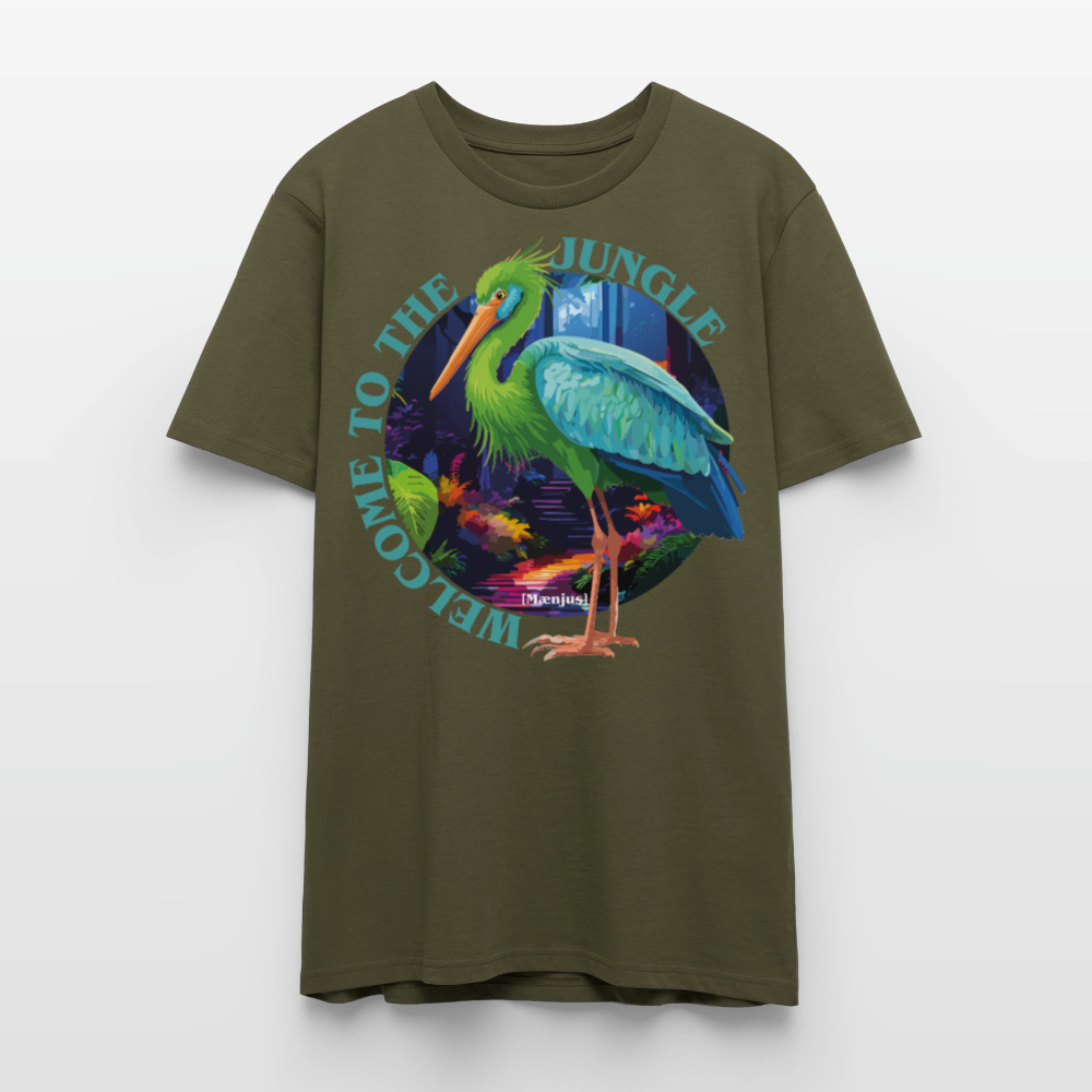 Unisex T-Shirt mit WELCOME TO THE JUNGLE PRINT Vorderseite - Khaki