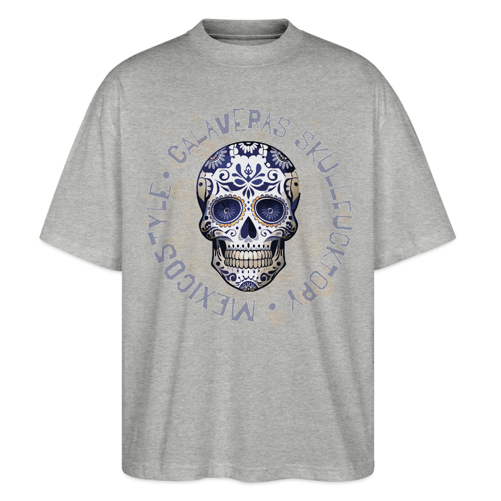 Oversized Unisex T-Shirt mit CALAVERAS SKULLPRINT - Grau meliert