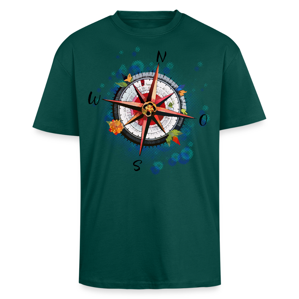 Heavy Oversize T-Shirt mit WINDROSE PRINT - hunter Green