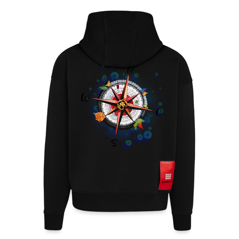Heavyweight Oversized Organic Hoodie mit WINDROSE PRINT - SOLID BLACK