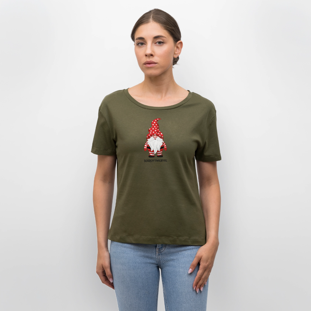 Rundhals Frauen Bio-T-Shirt mit SCHROTTWICHTEL PRINT - Khaki