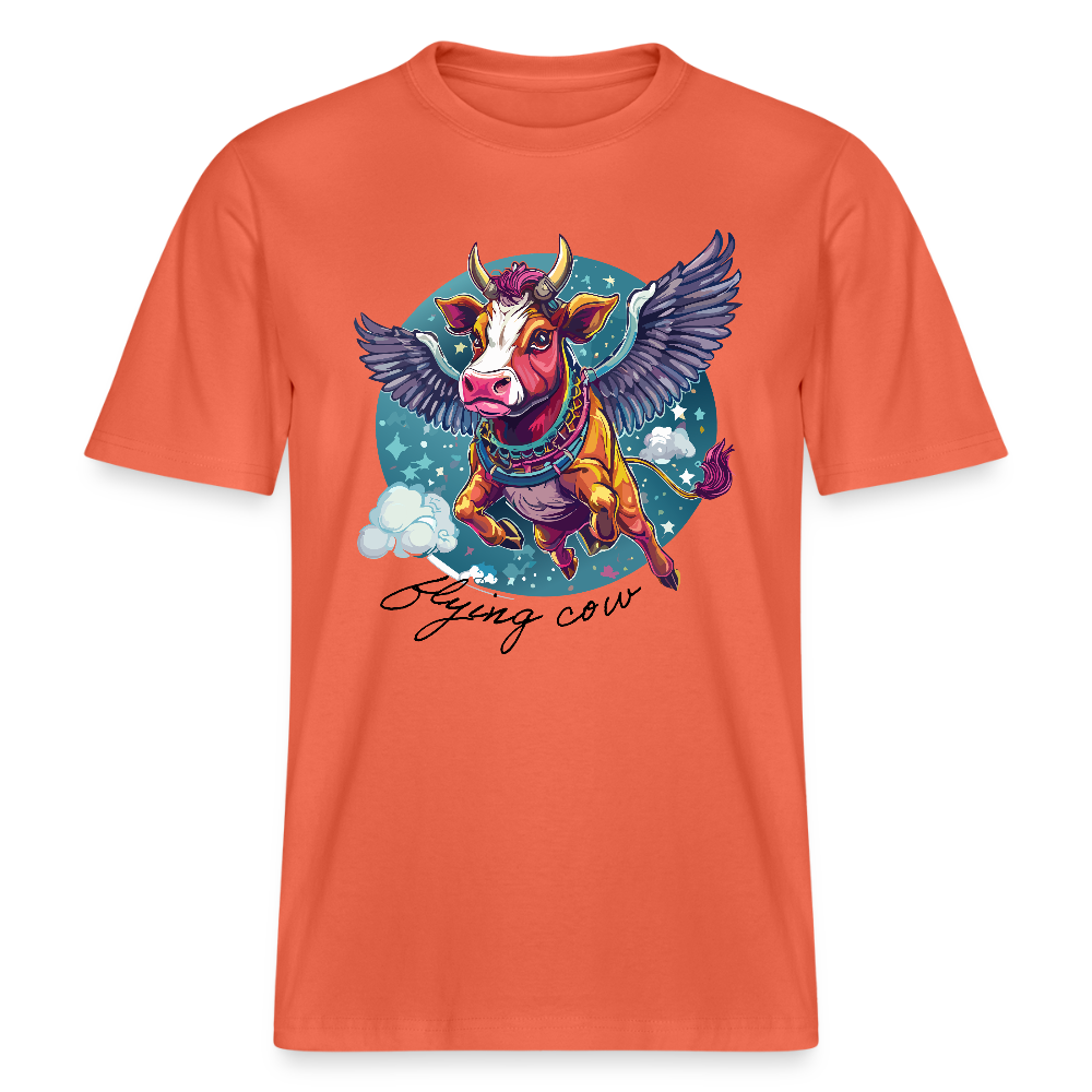 Relaxed Fit Unisex Bio-T-Shirt mit FLYING COW PRINT Vorderseite - Hellrot
