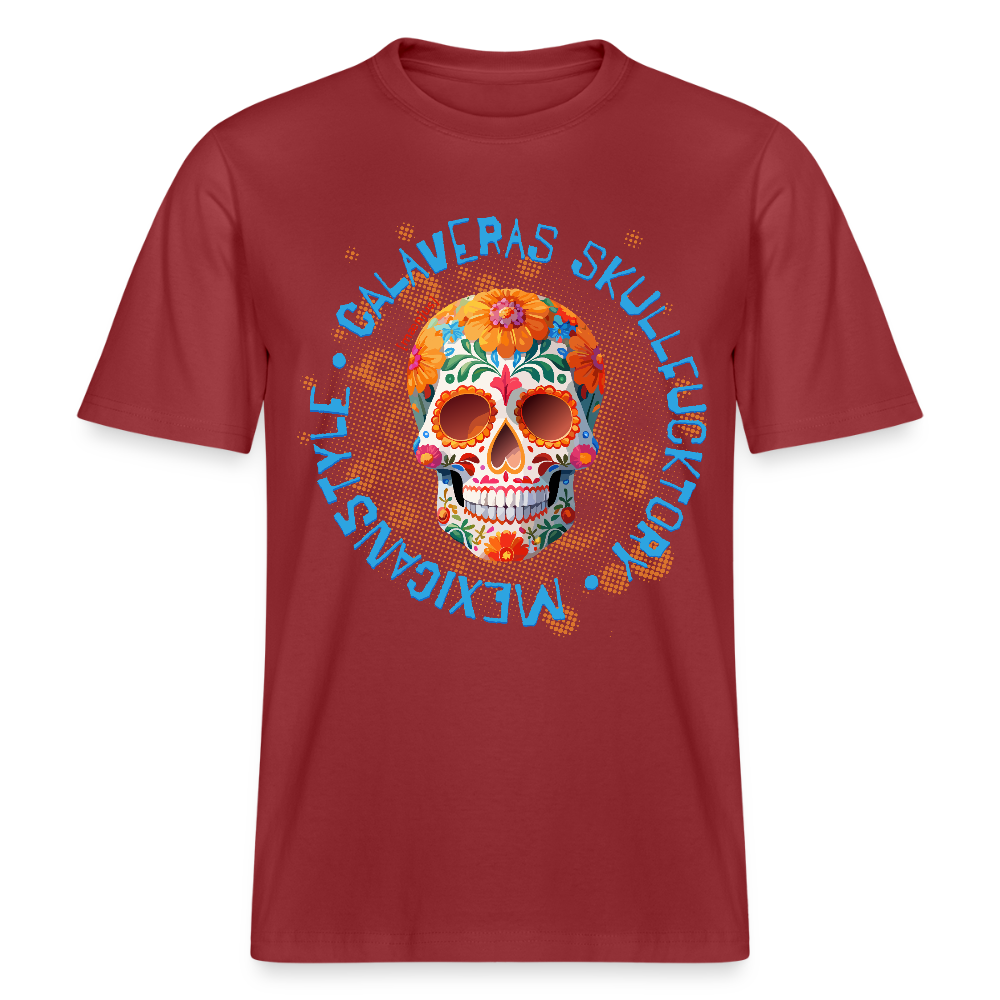 Relaxed Fit Unisex Bio-T-Shirt mit CALAVERAS MEXICANSTYLE PRINT Vorderseite - Erdrot