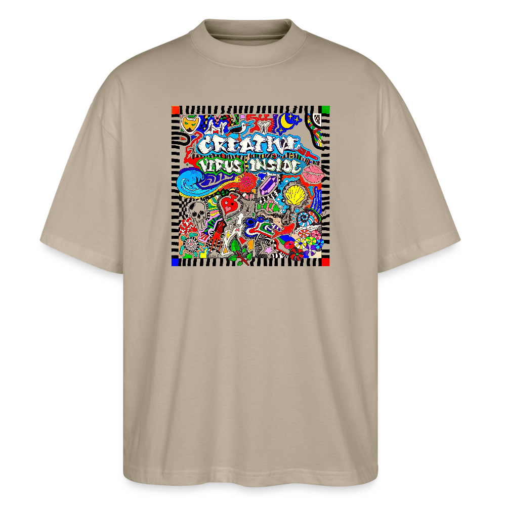 Oversized Unisex Bio T-Shirt mit CREATIVE VIRUS INSIDE PRINT Vorderseite - Steingrau