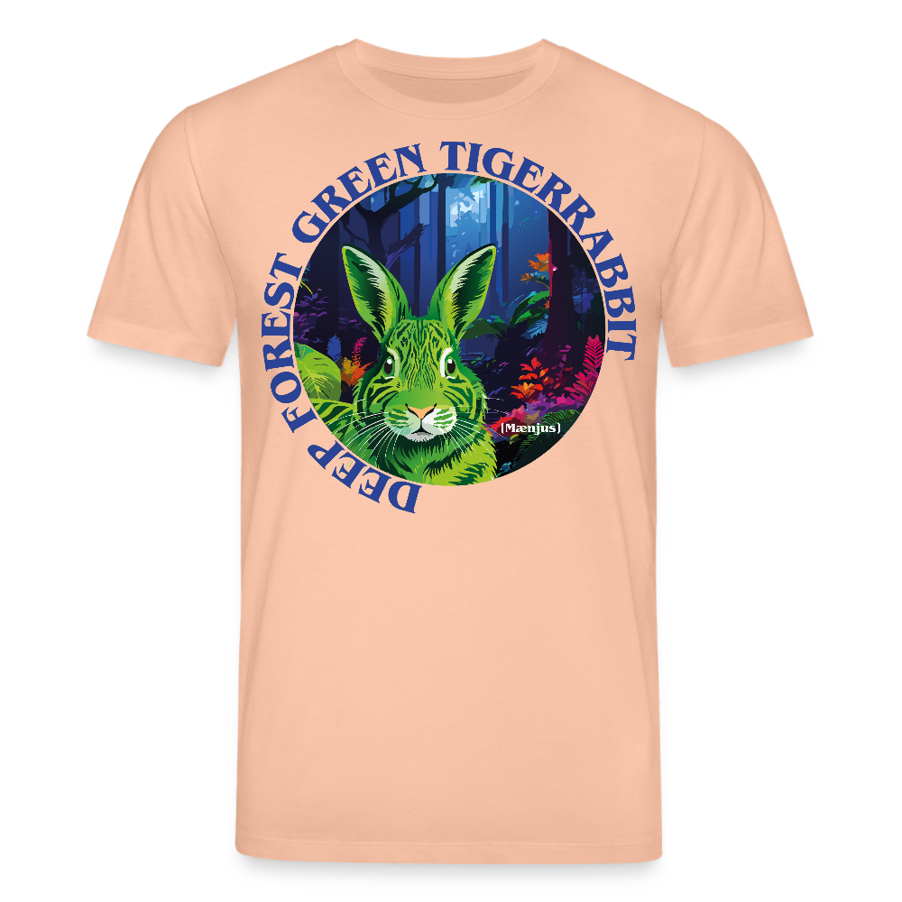 Unisex Bio-T-Shirt mit DEEP FOREST GREEN TIGERRABBIT PRINT Vorderseite - Pfirsich