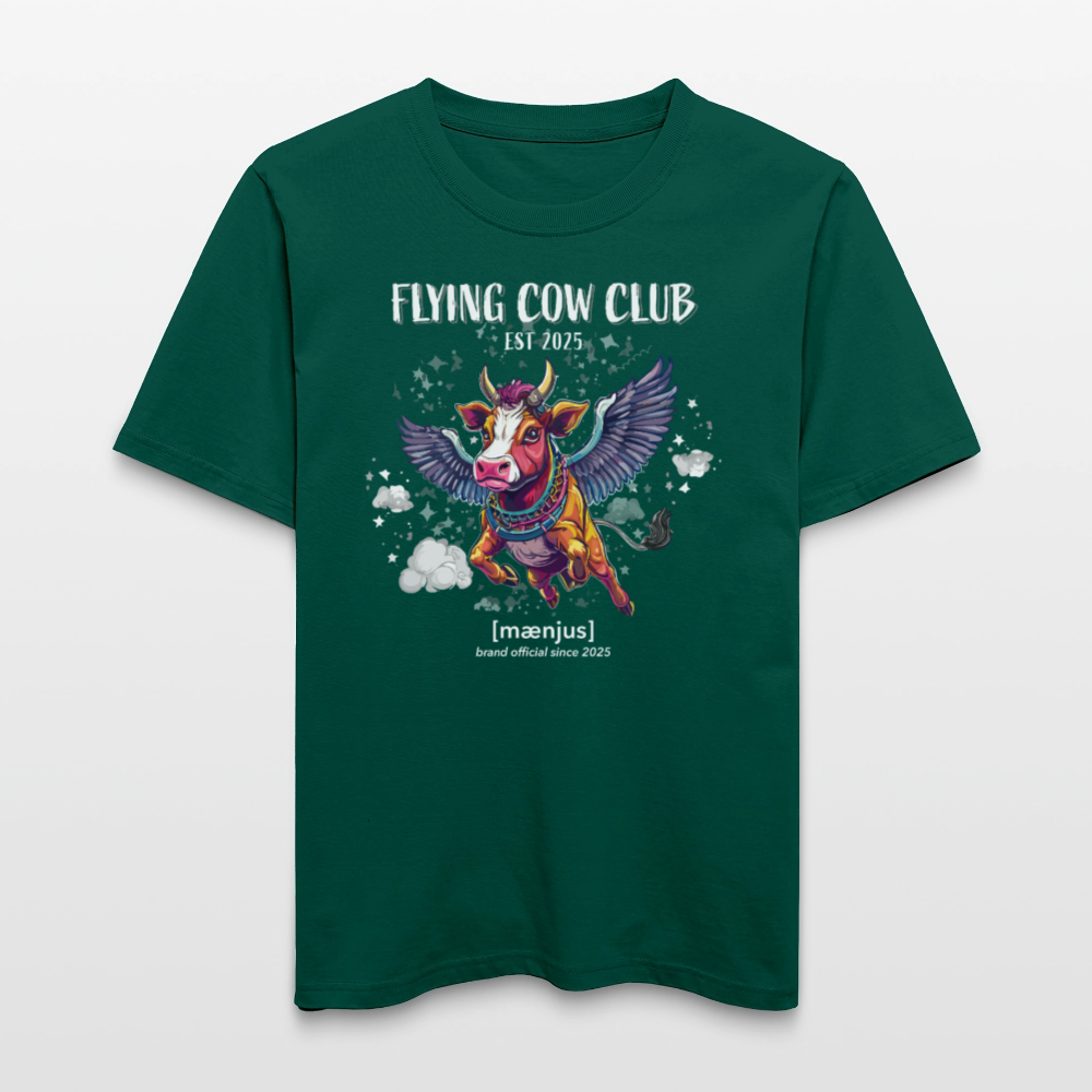 Unisex Bio-T-Shirt mit FLYING COW CLUB PRINT Vorderseite - Forest