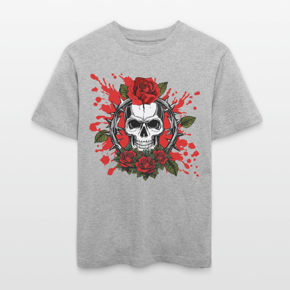 Relaxed Fit Unisex Bio-T-Shirt mit  ROSEN SKULL PRINT Vorderseite - Grau meliert