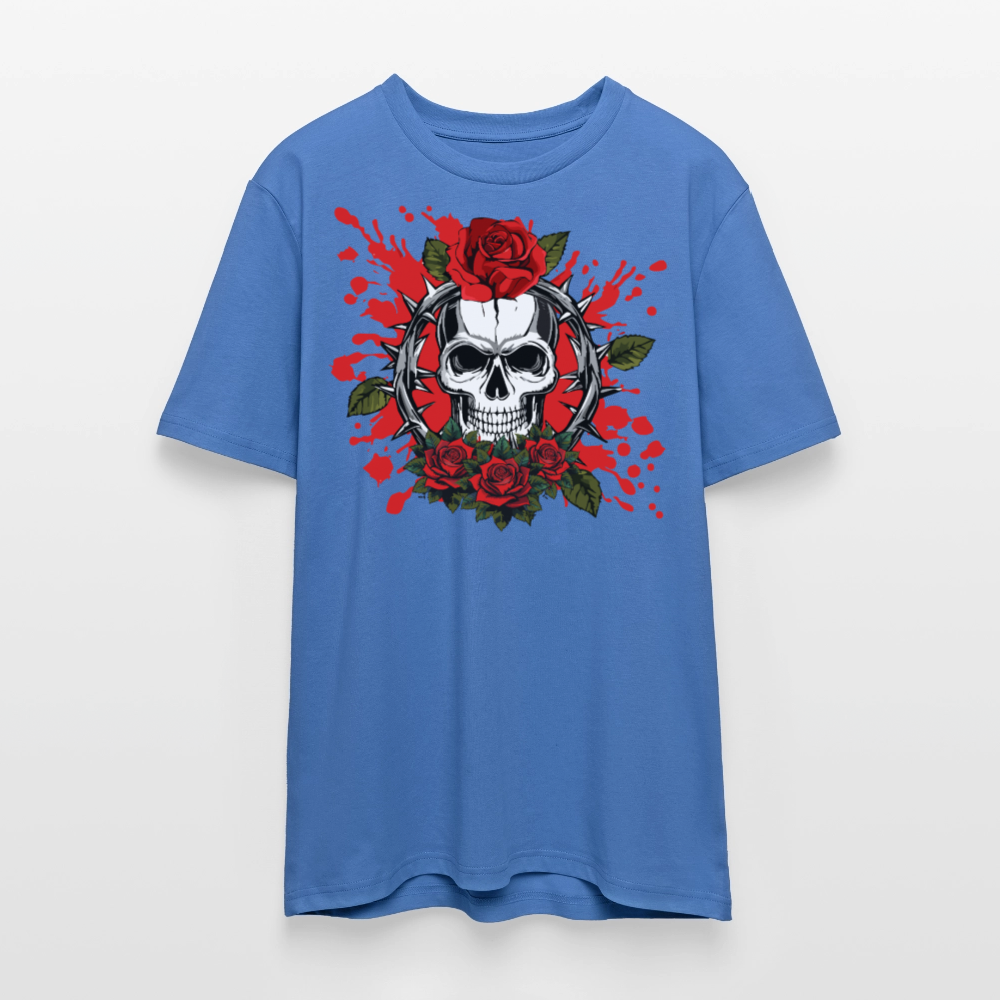 Unisex Bio-T-Shirt mit ROSEN SKULL PRINT Vorderseite - Achtsames Blau