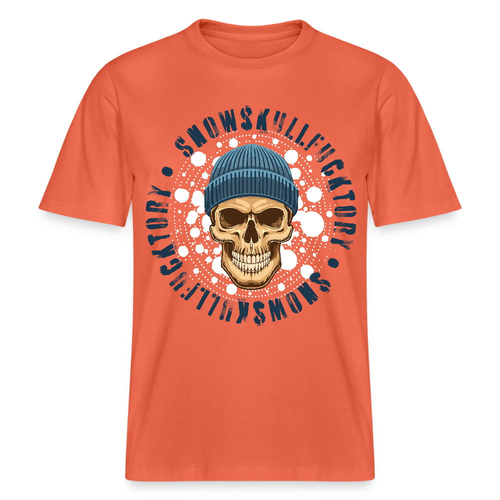 Relaxed Fit Unisex Bio-T-Shirt mit SNOWSKULL FUCKTORY PRINT Vorderseite - Hellrot