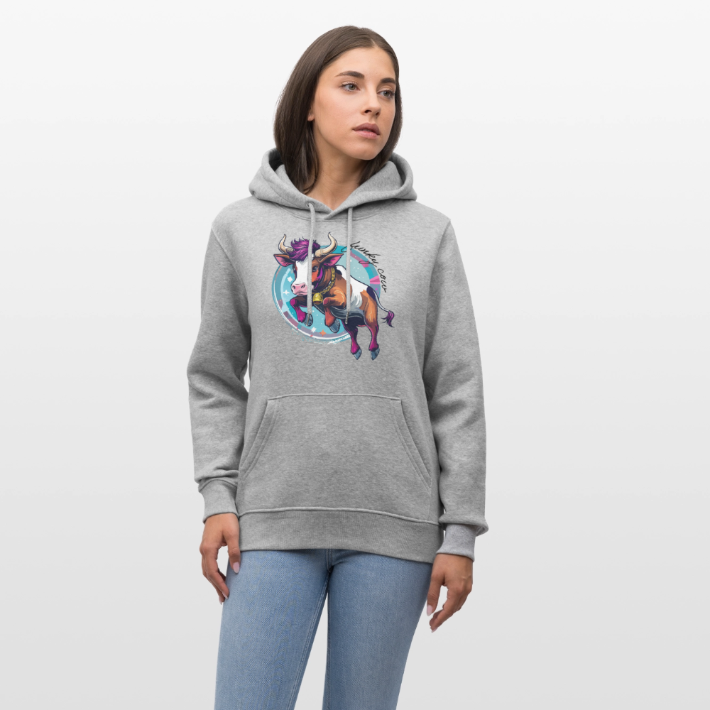 Unisex Hoodie mit FUNKY COW PRINT - Grau meliert