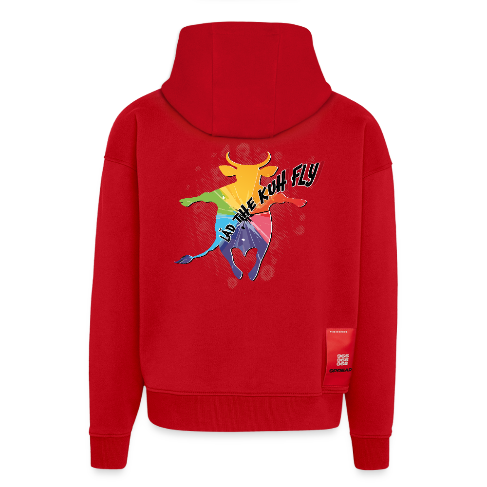 Heavyweight Oversized Organic Hoodie mit LÄD THE KUH FLY PRINT - Rot