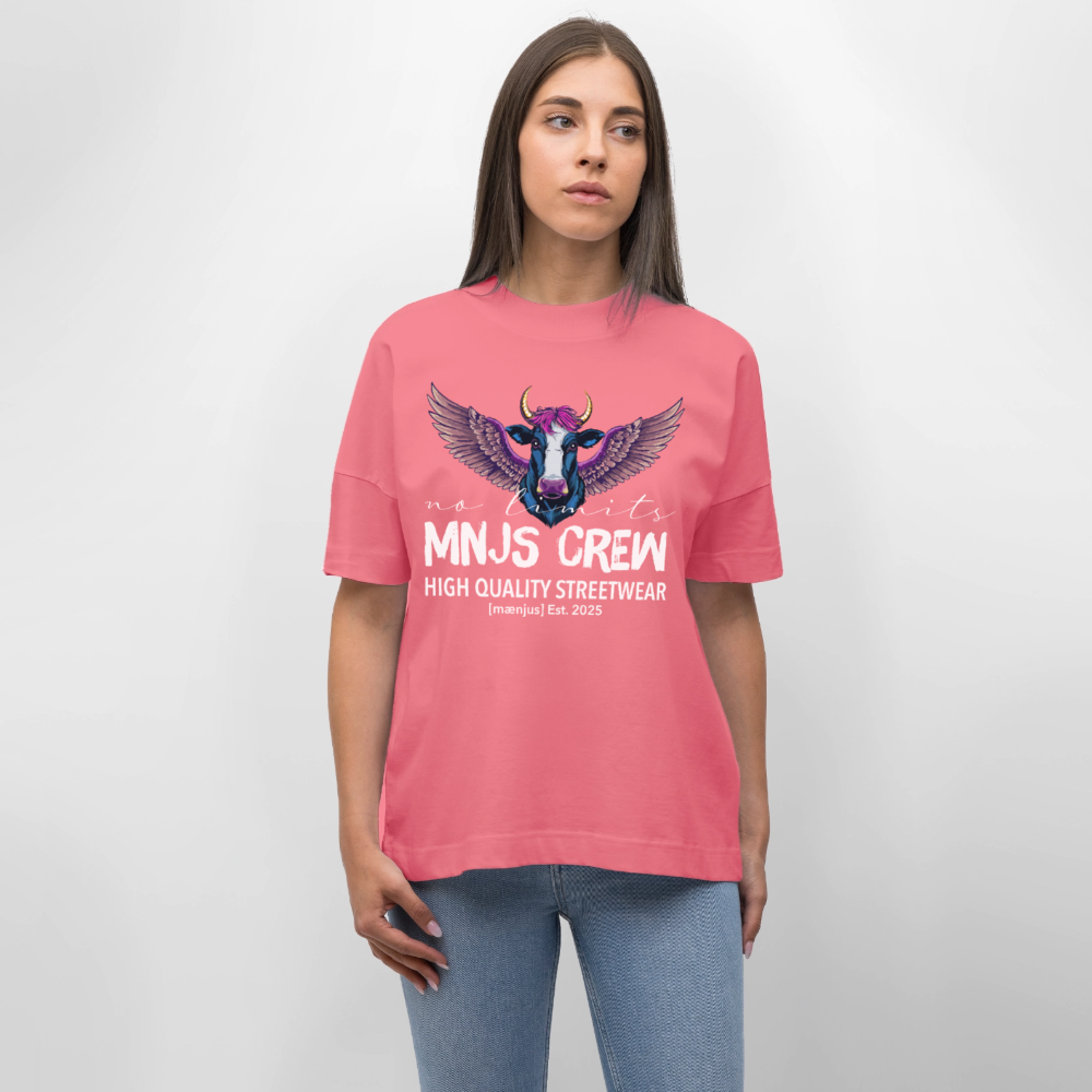 Oversized Unisex Bio T-Shirt mit MNJS CREW no limits PRINT - Pink