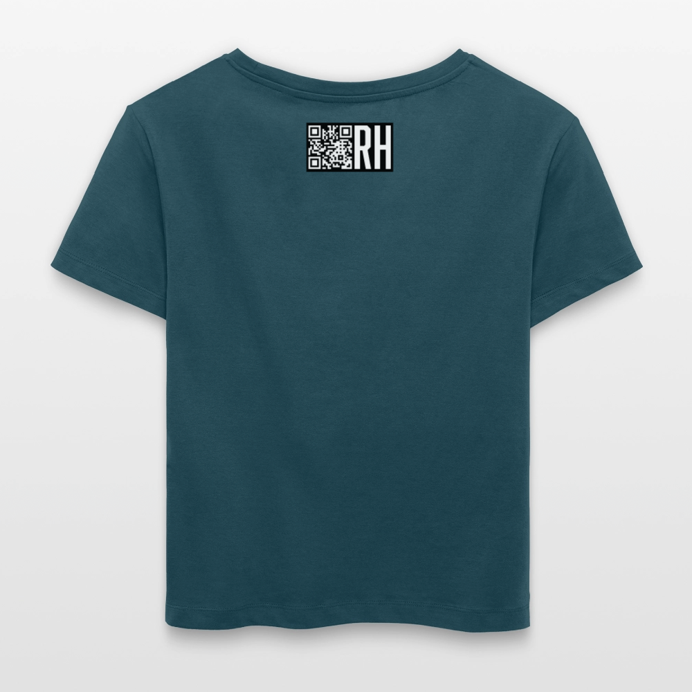 Relaxed Rundhals Frauen Bio-T-Shirt mit MAENJUS NETWORK FASHION PRINT - Dunkles Petrol