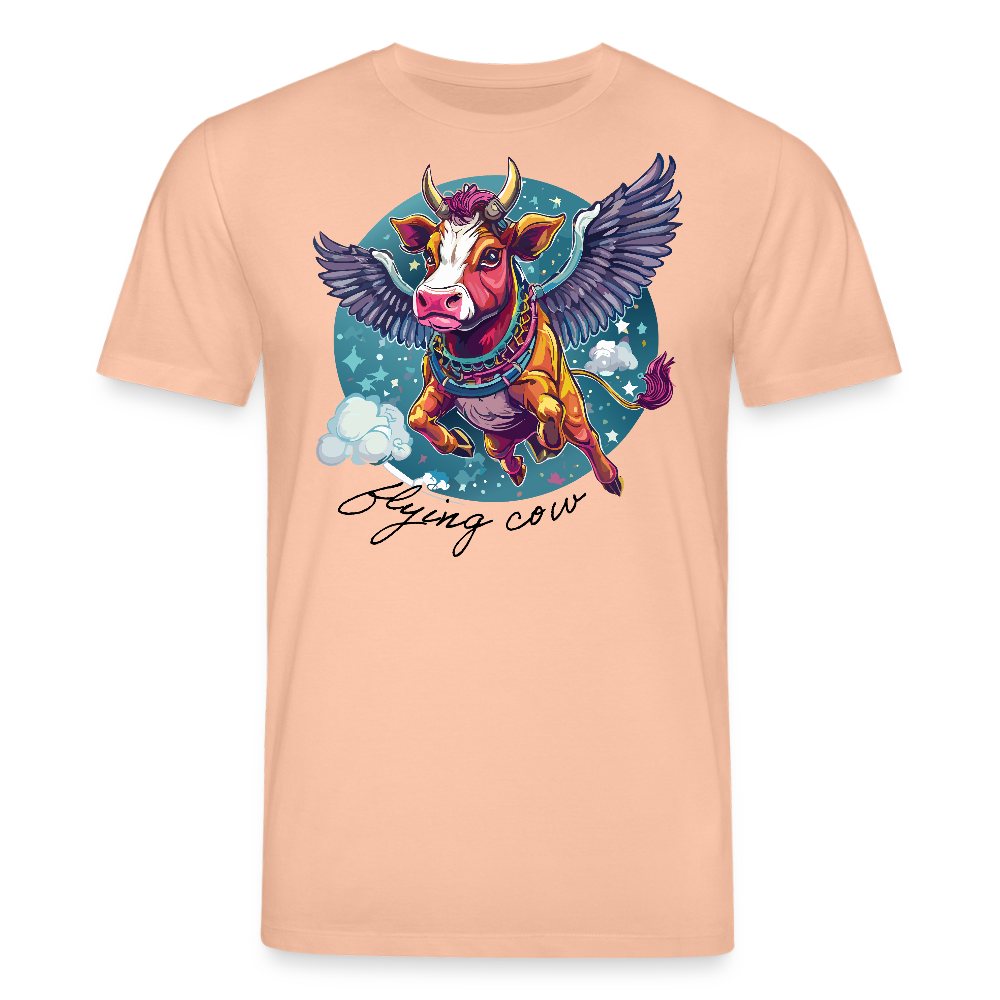 Unisex Bio-T-Shirt mit Flying Cow Print Vorderseite - Pfirsich