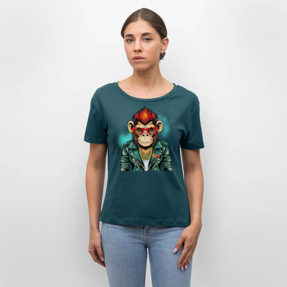 Frauen T-Shirt mit MONKEYPRINT - Dunkles Petrol
