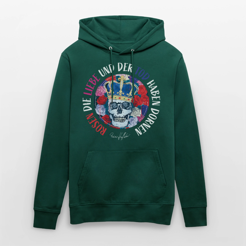 Unisex Hoodie mit ROSEN DIE LIEBE UND DER TOD HABEN DORNEN PRINT - Forest
