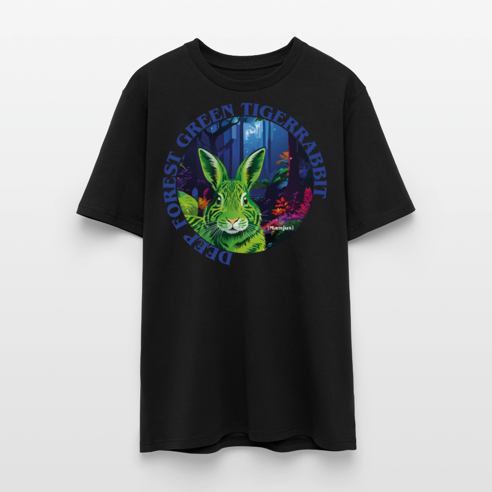 Unisex Bio-T-Shirt mit DEEP FOREST GREEN TIGERRABBIT PRINT Vorderseite - Schwarz