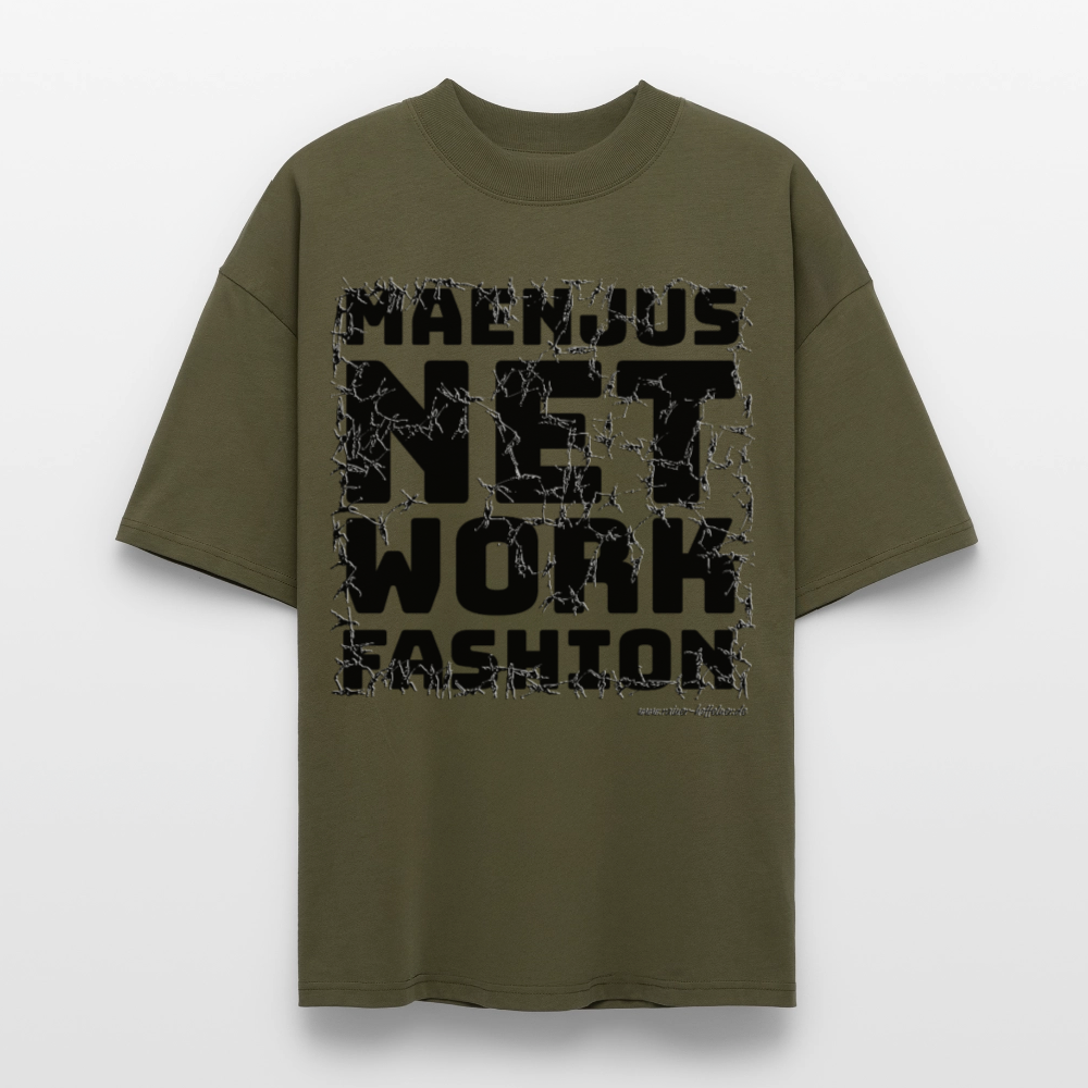 Oversized Unisex Bio T-Shirt mit MAENJUS NETWORK FASHION PRINT - Khaki