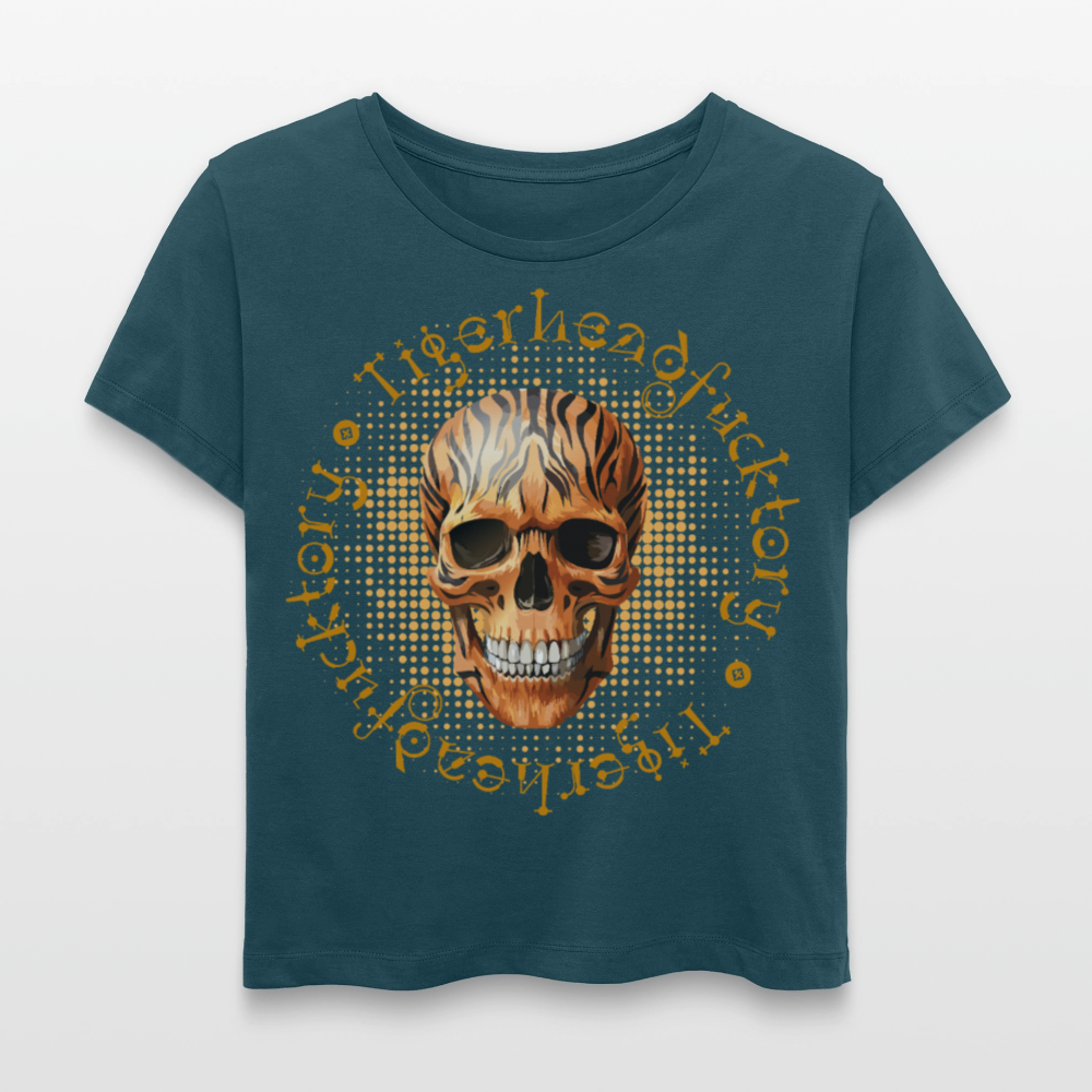 Frauen T-Shirt mit TIGERHEAD SKULL PRINT - Dunkles Petrol