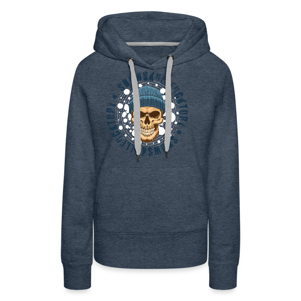 Frauen Premium Hoodie mit SNOWSKULL PRINT - Jeansblau