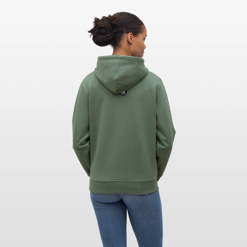 Unisex Bio-Hoodie mit FEUERHERZ LILA PRINT - Tanngrün