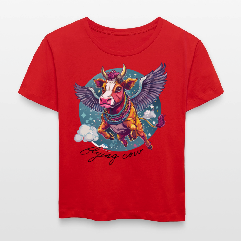 Frauen T-Shirt mit FLYING COW PRINT - Rot