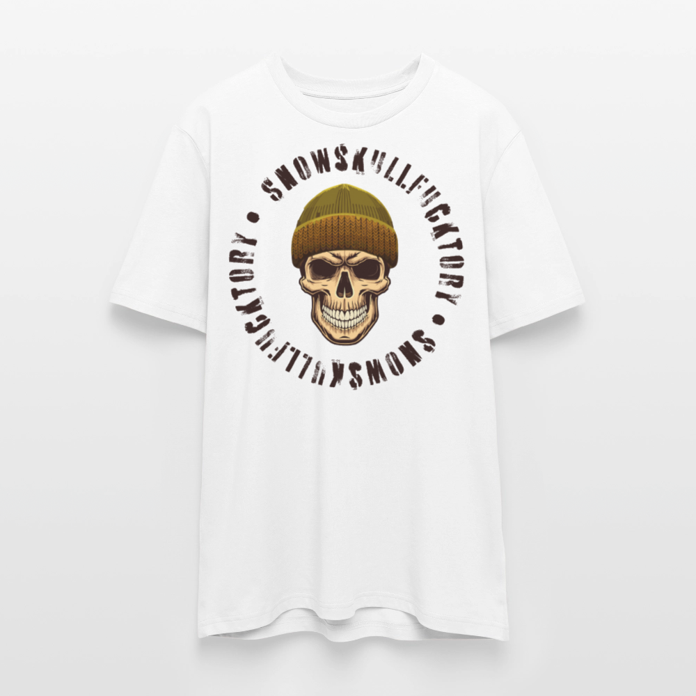 Unisex Bio-T-Shirt mit SNOWSKULL FUCKTORY PRINT Vorderseite - Weiß