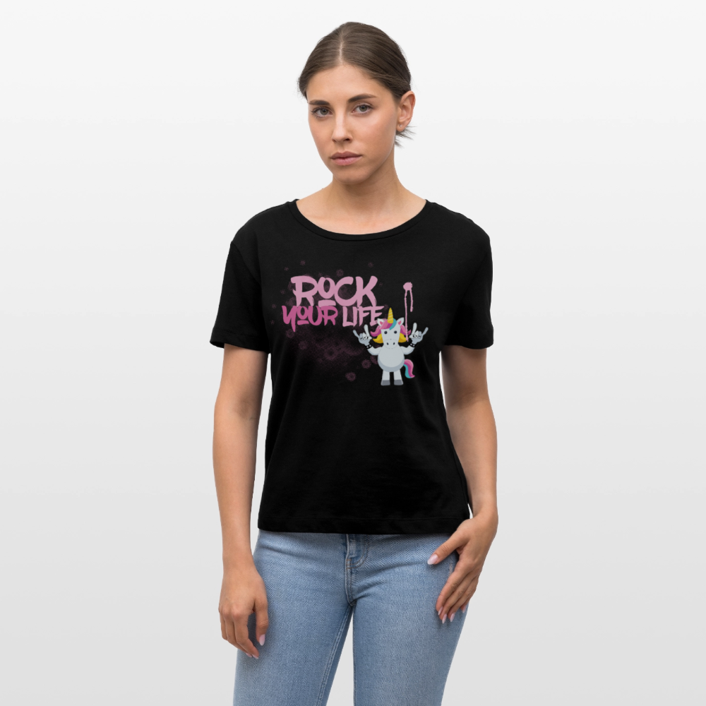 Frauen T-Shirt mit ROCK YOUR LIFE PRINT - Schwarz