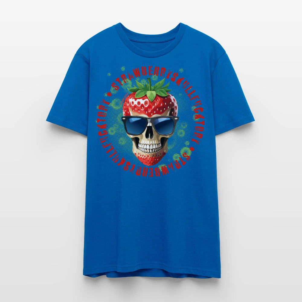 Unisex T-Shirt mit STRAWBERRY SKULL PRINT Vorderseite - Pfauenblau