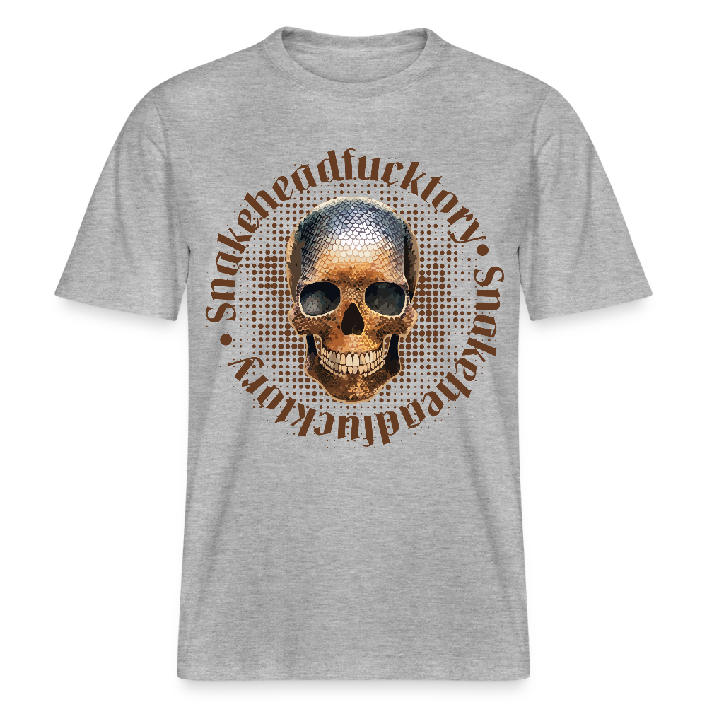 Relaxed Fit Unisex Bio-T-Shirt mit SNAKEHEAD SKULL PRINT Vorderseite - Grau meliert