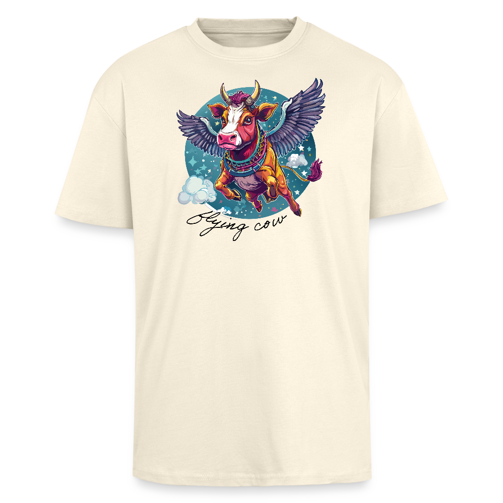 Heavy Oversize T-Shirt mit FLYING COW PRINT - Creme