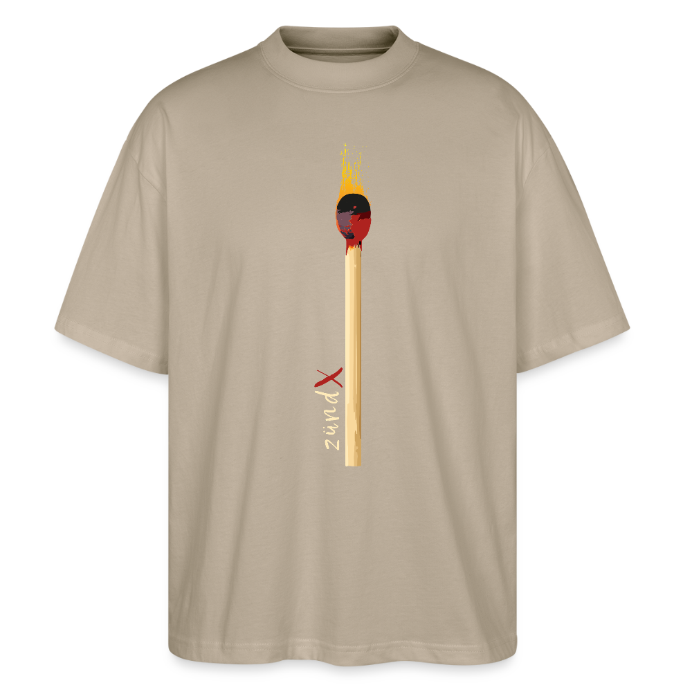 Oversized Unisex T-Shirt mit ZÜNDX PRINT - Steingrau