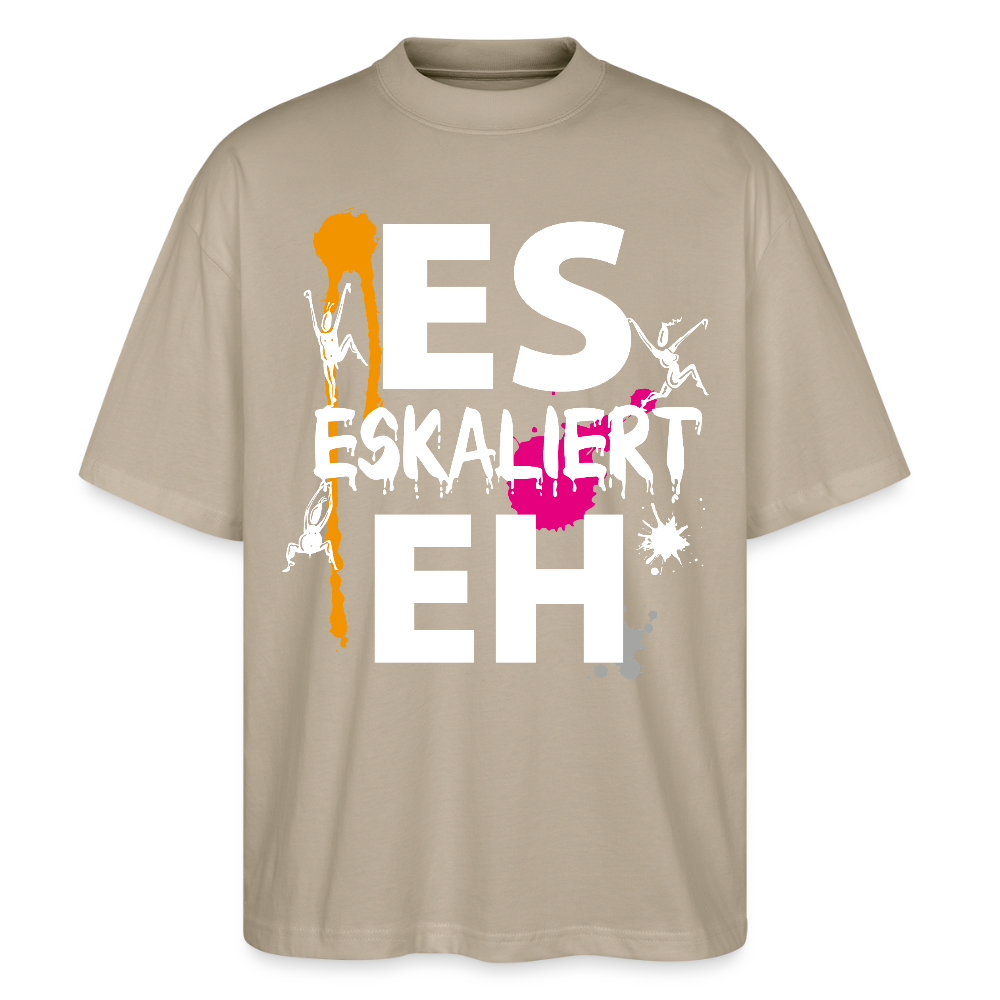 Oversized Unisex T-Shirt mit ES ESKALIERT EH PRINT - Steingrau