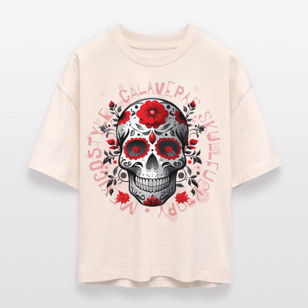 Frauen Boxy Bio-T-Shirt mit CALAVERAS SKULL PRINT - Weißgrau