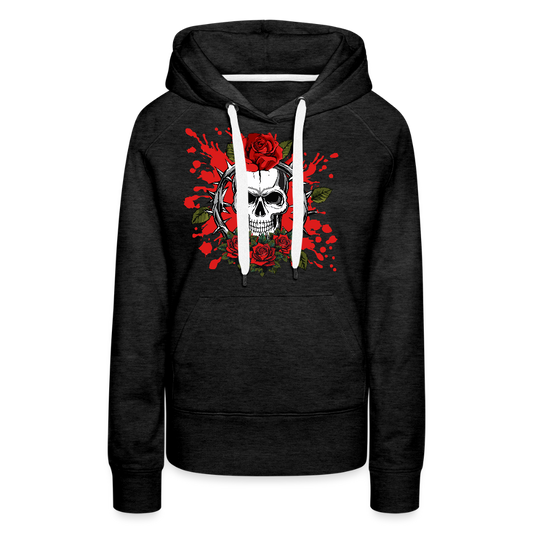 Frauen Premium Hoodie mit ROSEN SKULL PRINT - Anthrazit