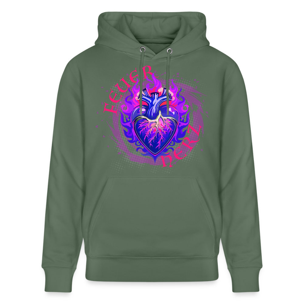 Unisex Bio-Hoodie mit FEUERHERZ LILA PRINT - Tanngrün